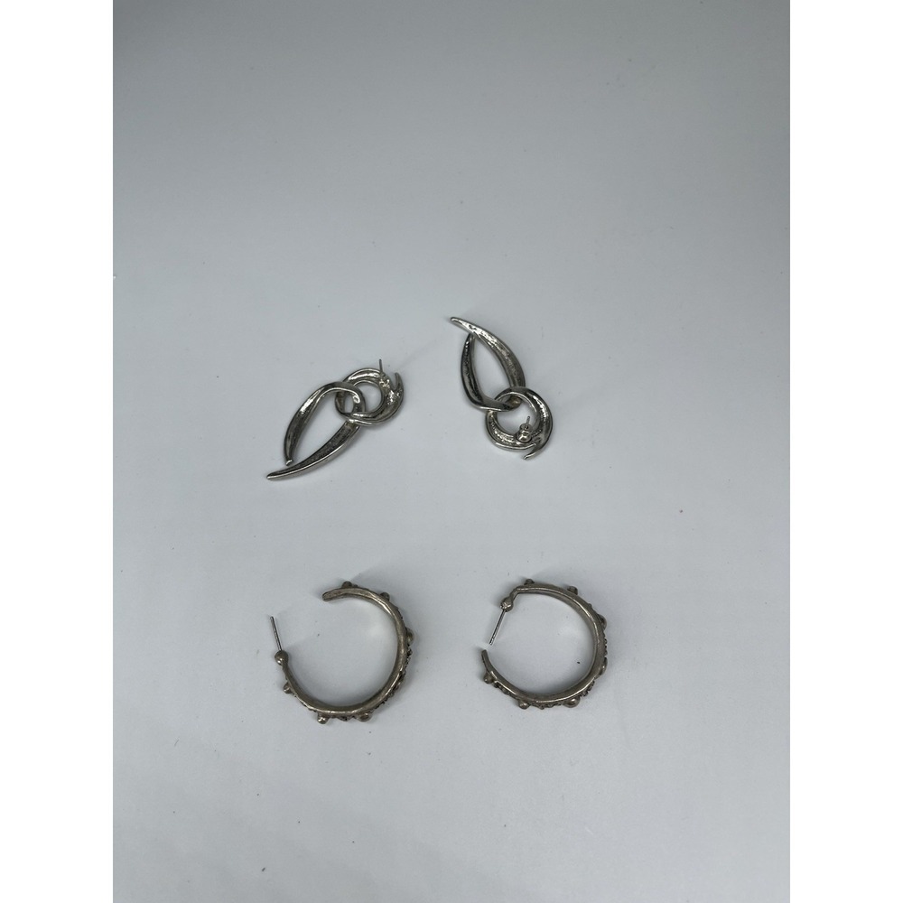Vintage Earrings Lot 2‎ Pairs Silver Tone Hoop Dangle Statement Women's Jewelry
